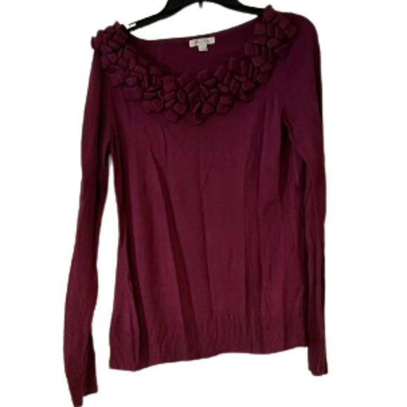 New York & Co Raspberry Long Sleeve Sweater with Fabric Embellished Neck - M - Picture 2 of 5